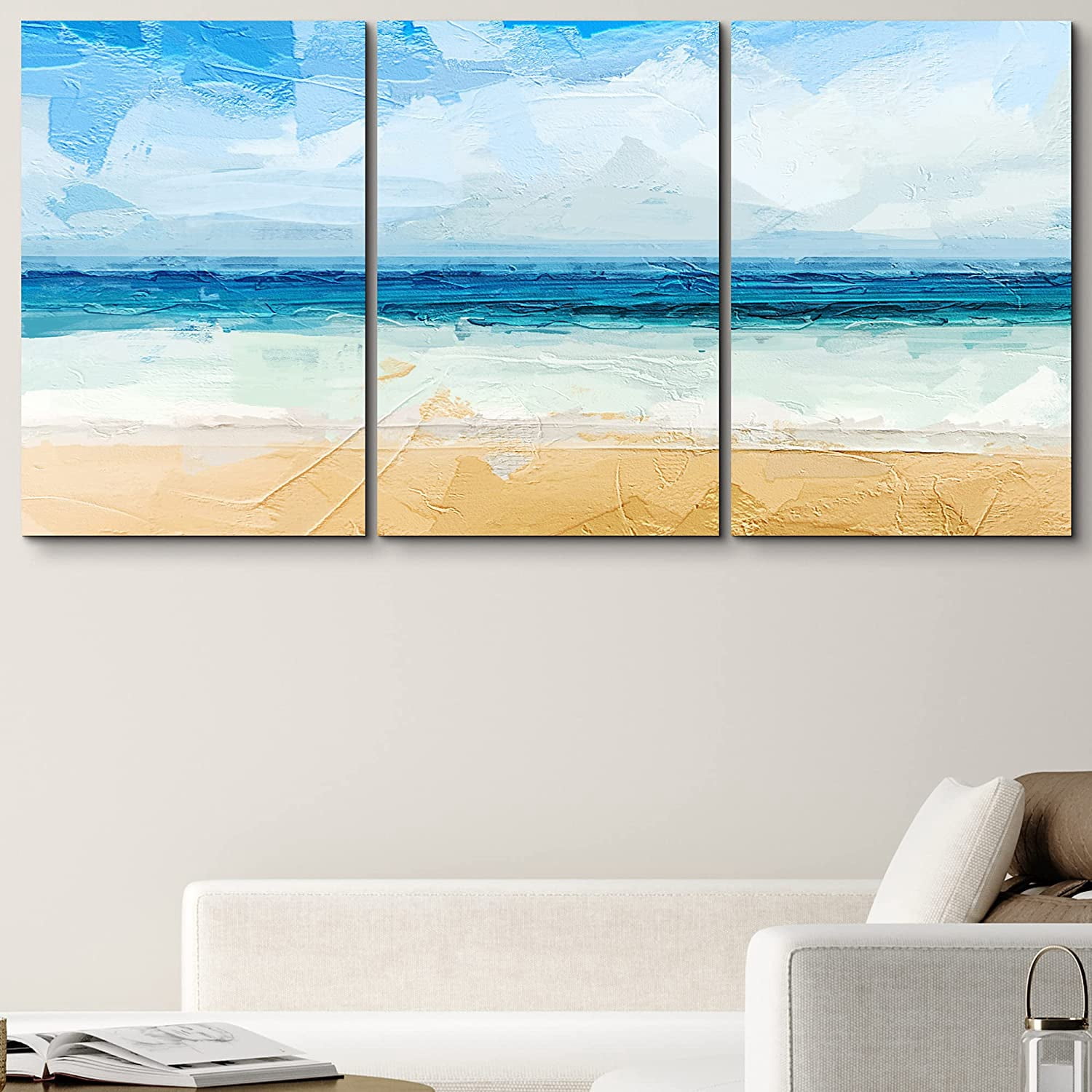 PixonSign Canvas Print Wall Art Set Watercolor Smudge Sunny Beach ...