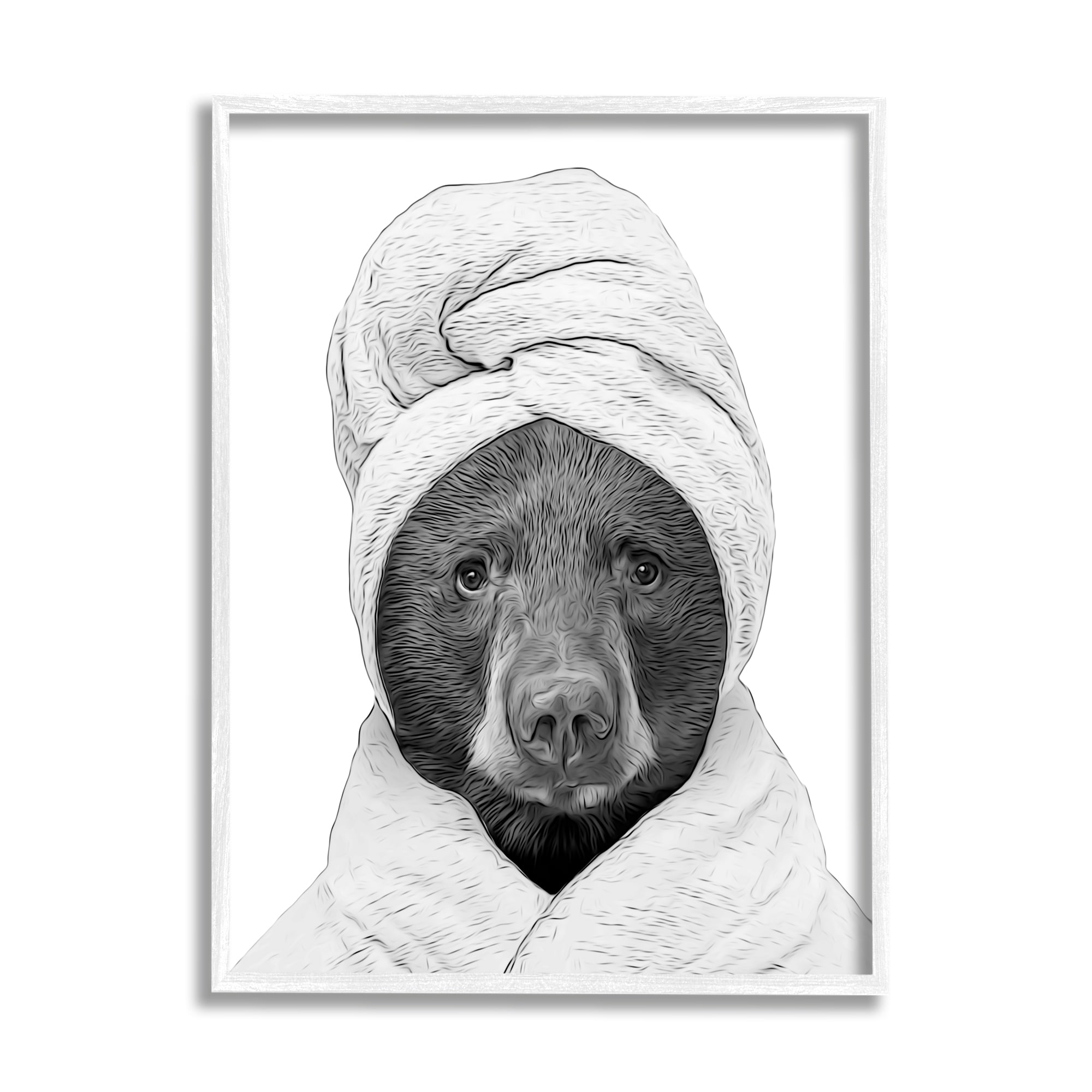 Stupell Industries Bear Hair Towel Funny Animal Animals & Insects Painting White Framed Art Print Wall Art