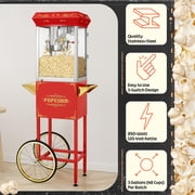 Superior Popcorn Company Movie Night Popcorn Popper Machine with Cart (8 oz, Red)