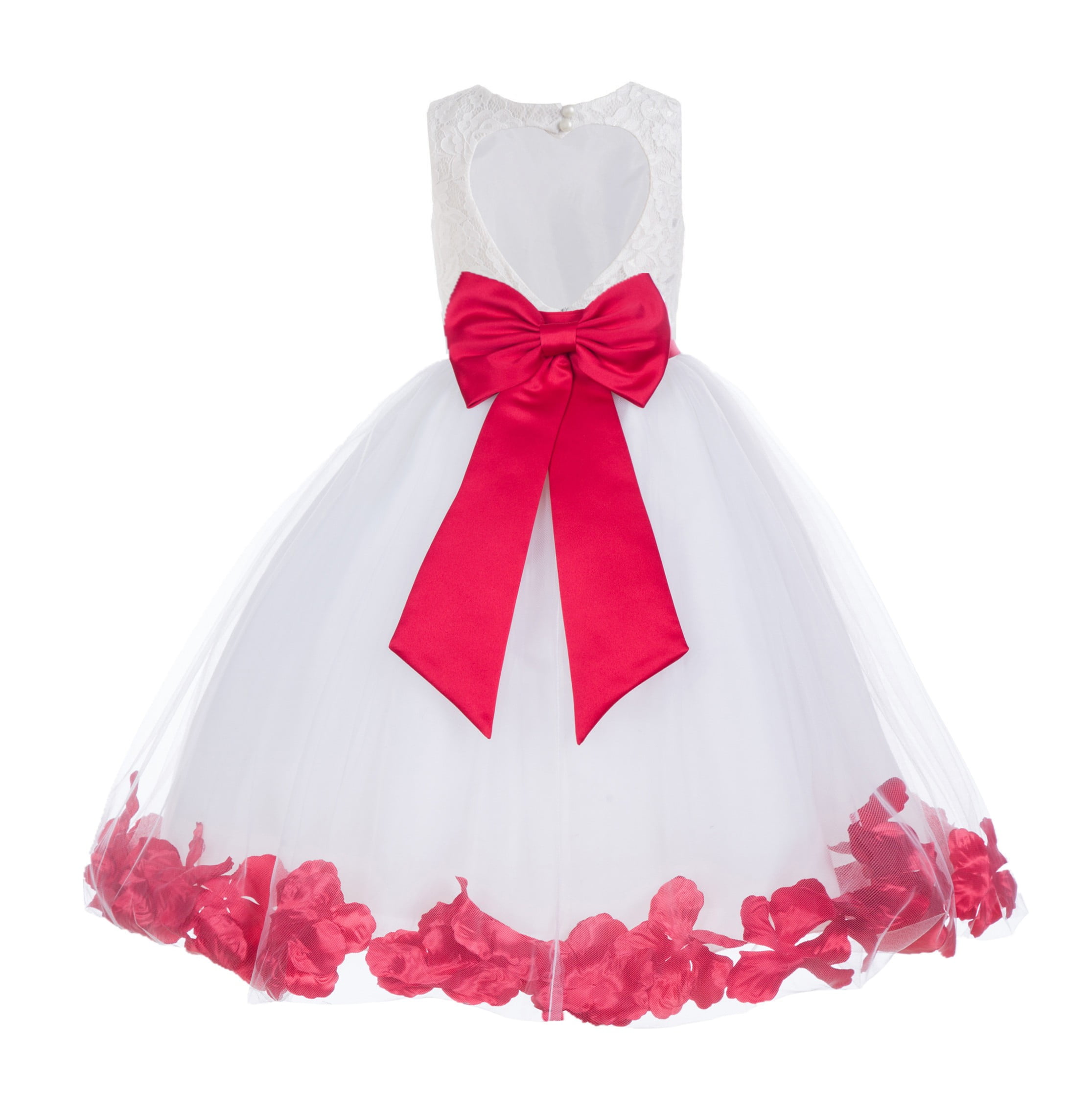 White Floral Rose Petal Flower girl dress Multi-colors Sizes 6-9 months-16 years 