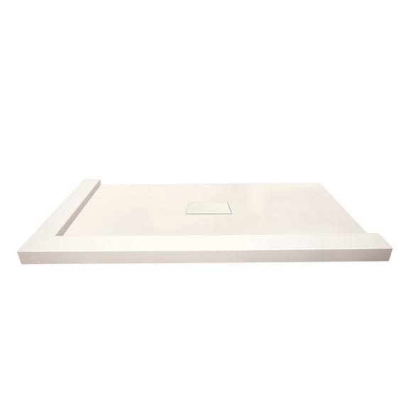 Transolid Trimslate 60-in x 40-in Shower Base with Adjustable Double Threshold and Center Drain, Cameo