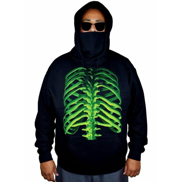 Interstate Apparel Men's Green Glowing Skeleton Halloween Black Mask