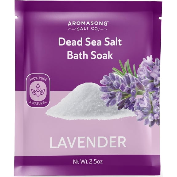 Aromasong Pure Dead Sea Salt 100% Natural Lavender Essential Oil – 2.5 oz. Spa Bath Salt Fine Grain- Christmas Stocking Stuffers for Adults, Kids, Women, and Mens soak Stocking Stuffers for Adults