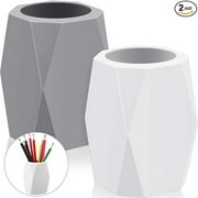 Zonon 2 Pieces Silicone Pencil Holder, Pencil Cups for Desk, silicone Pencil Cups Holder, Geometric Pencil Holder Makeup Brush Holder Creative Design for Office Home (White, Gray)