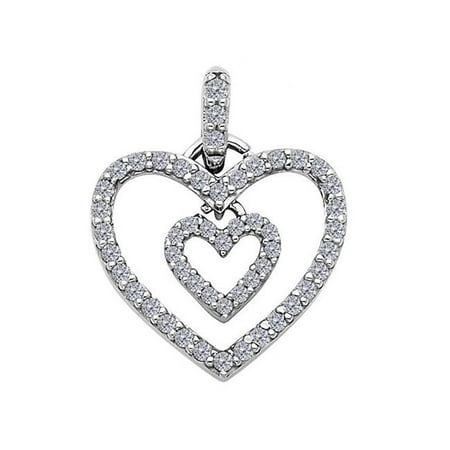 Double Dangling Heart Precious Stars Jewelry 14k White Gold Cubic Zirconia Dangling Double Heart Pendant ()