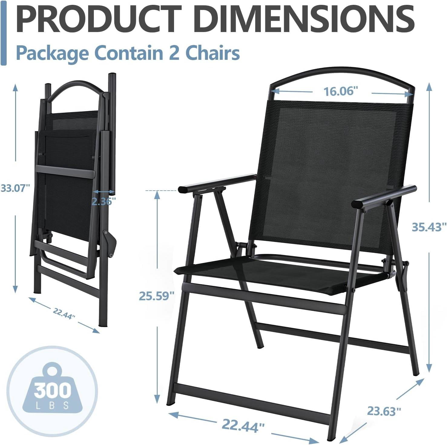 Folding Patio Chairs Set of 2, Outdoor Dining Chairs with Armrests, Breathable Textilene & Steel Frame for Lawn, Garden, Yard or Poolside - Black