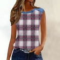 thumbnail image 5 of Uootdi Women's Sleeveless Tops Crew Neck Denim Panel Plaid Print Tops Casual Soft Waffle Knit Blouses Gift, 5 of 7