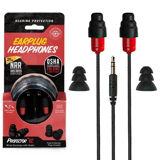 Auriculares Plugfones Protector con Limitador de Volumen Cumplen OSHA 29dB NRR