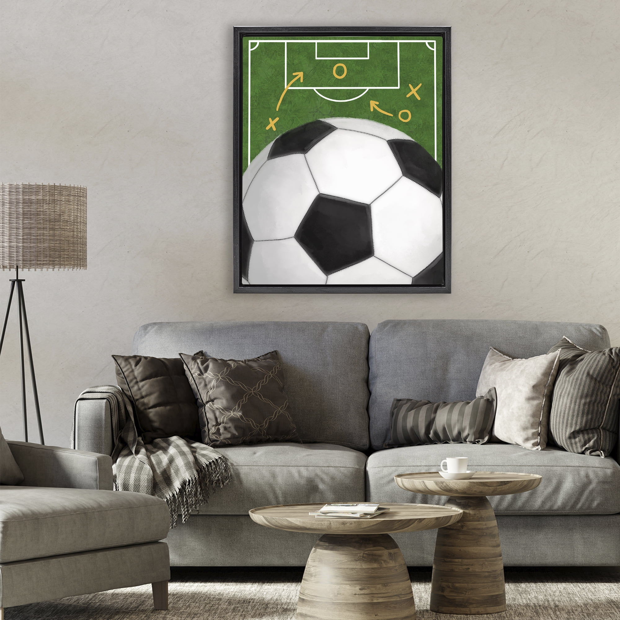 Stupell Industries Soccer Field & Ball Black Framed Floater Canvas Wall Art, design by Jennifer Stith