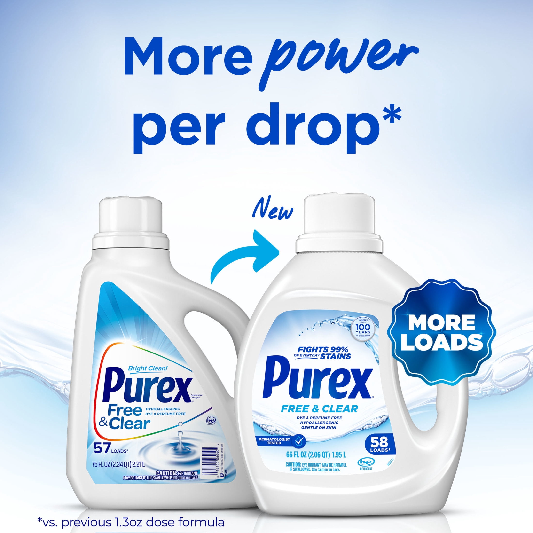 (6 pack) Purex Free & Clear Liquid Detergent, Sensitive Skin, 66 fl oz, 58 loads