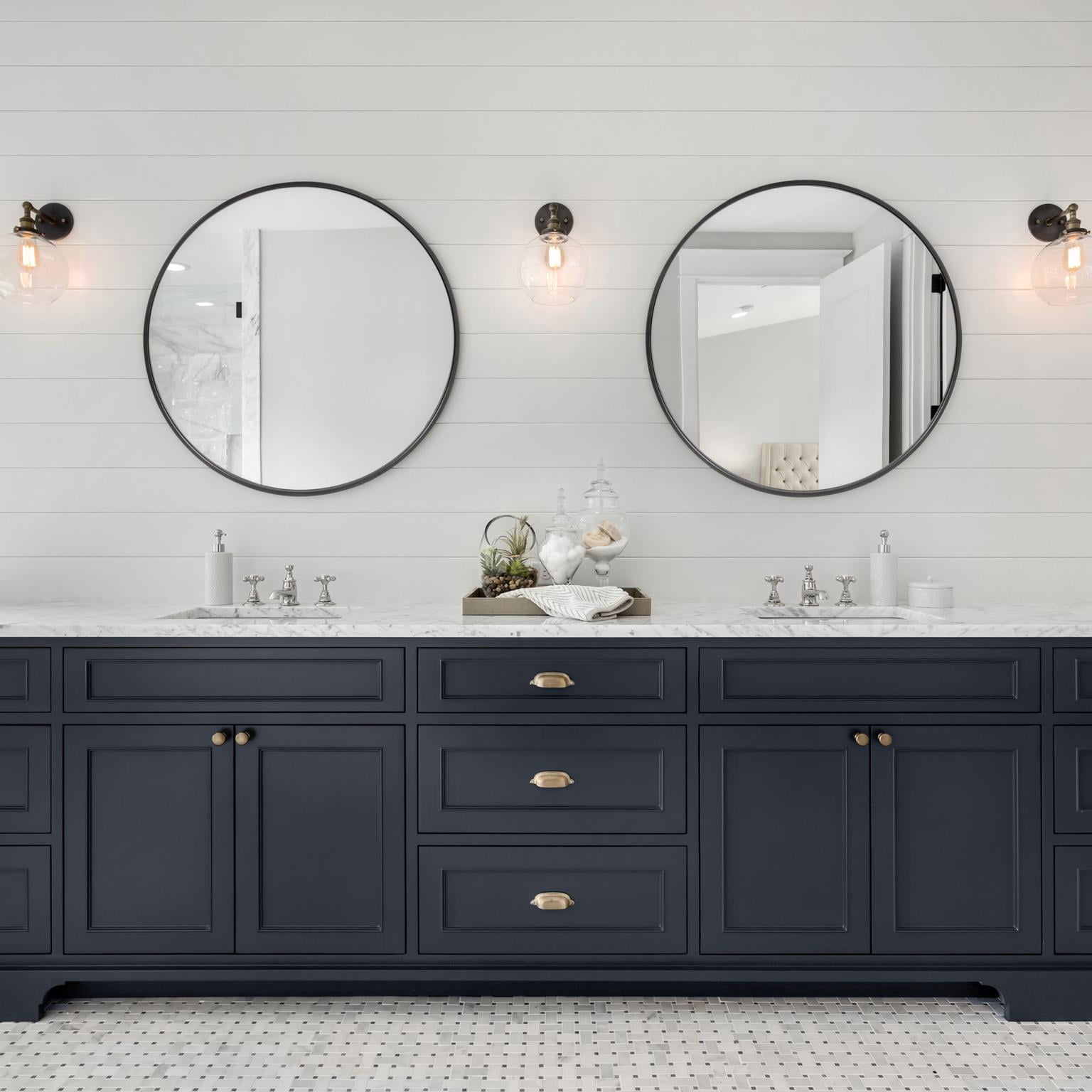 Tyler Dillon Brushed Black Round Stainless Steel Framed Vanity Mirror - 30"D