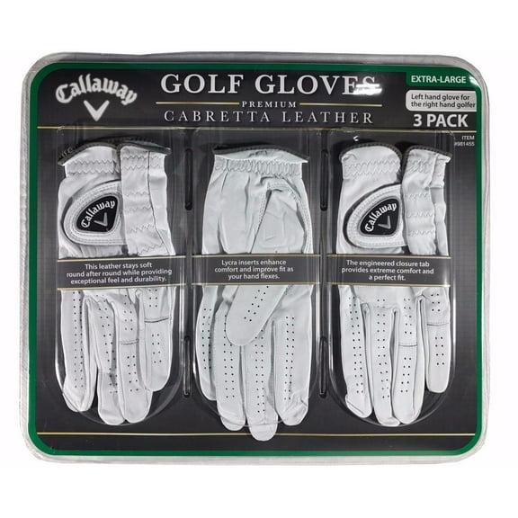 Callaway Golf Gloves Premium Cabretta Leather 3 Pack for Left Hand - Extra Large