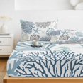 thumbnail image 6 of Full Size Fitted Sheet Set - Navy Blue Teal Coastal 3 Piece Bedding Sets 16" Deep Pocket Fitted Sheet with 2 Pillowcases Summer Beach Coral Shell Ocean Brushed Microfiber Hotel Luxury Bed Sheets, 6 of 9