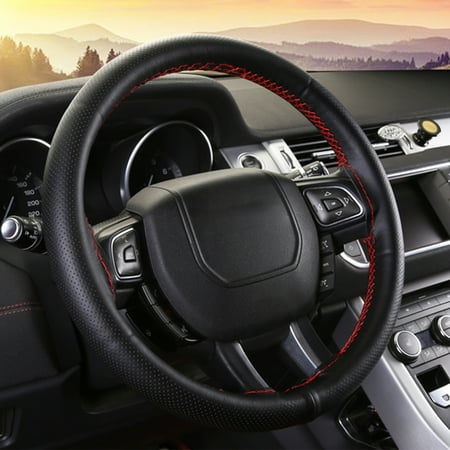 Micro Wheel - 38cm Microfiber Car Steering Wheel Cover Soft PU Leather DIY With Needles and Thread Braid On The Steering Wheel Protector Car Decoration Accessories Black + Red