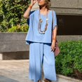 thumbnail image 3 of ZenCart 2Pcs/Set Women Summer Outfit V-Neck Short Sleeve Tee Shirt Loose Fit Wide Leg Pants Set Solid Color Casual Outfit, 3 of 8