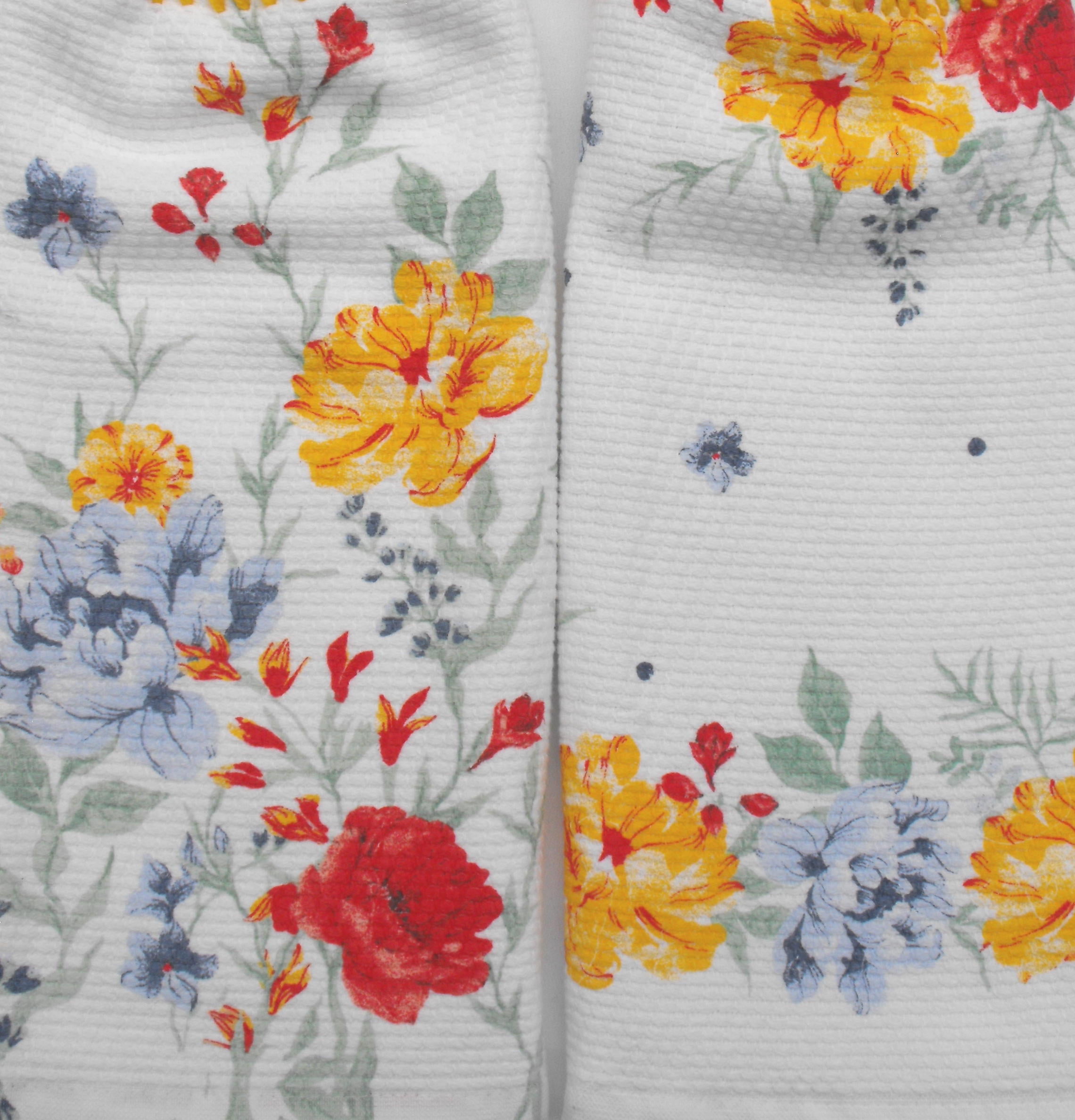 DELILAH YELLOW FLORAL - 2 DOUBLE/FULL HANDMADE CROCHET TOP HANGING KITCHEN TOWELS