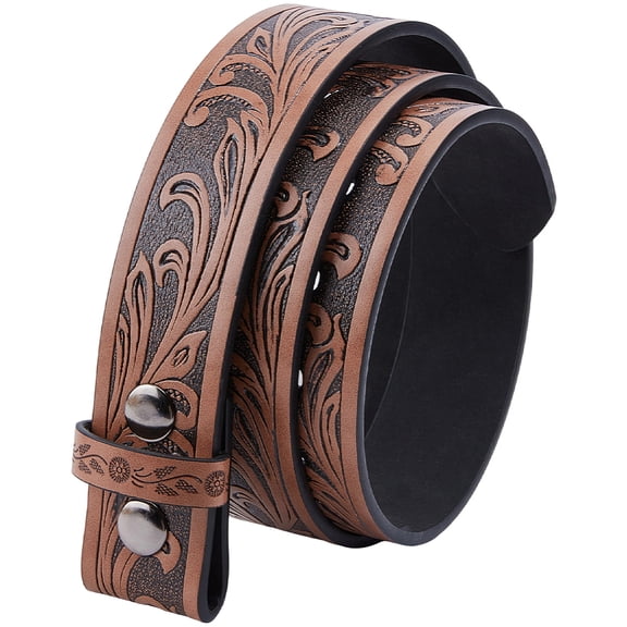 Brown Floral Embossed Belt PU Leather Western Vintage Adjustable Flower Pattern Cowboy Waist Belts Strap Without BuckleDIY
