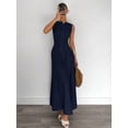 thumbnail image 4 of Navy Blue Pleated Sleeveless A-Line Maxi Dress For Women, Elegant Party Casual Dress, 4 of 8