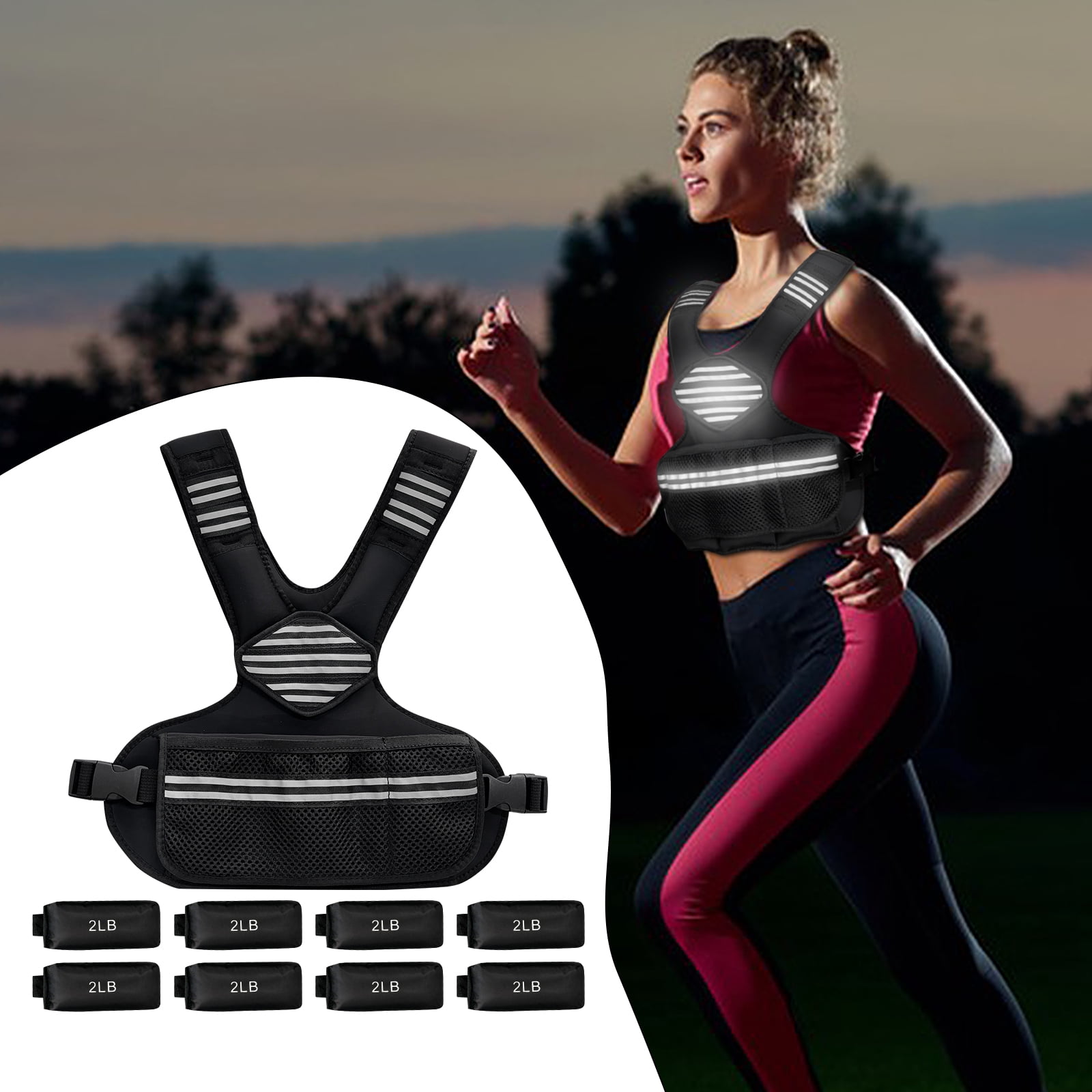 Yiwa Woman Adjustable Weighted Vest, 4-10 Lbs Weighted Walking Vest with Reflective Strips, Large Pockets, 6 Ironsand Weights, Black Strength Training Weight Vest for Yoga, Running