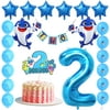 Baby Shark 2nd Birthday Decorations for Boy, Blue Baby Shark Two Banner Cute Shark Helium Foil Balloon Number 2 Balloons, Doo Doo Cake Topper 2nd Birthday for Second Kid's Party