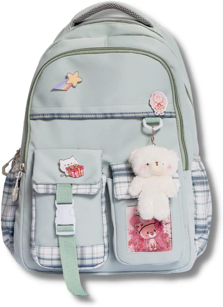 GGOOB Cute Kawaii Backpack For School – Aesthetic Green Large Daypack With Accessories - View #10