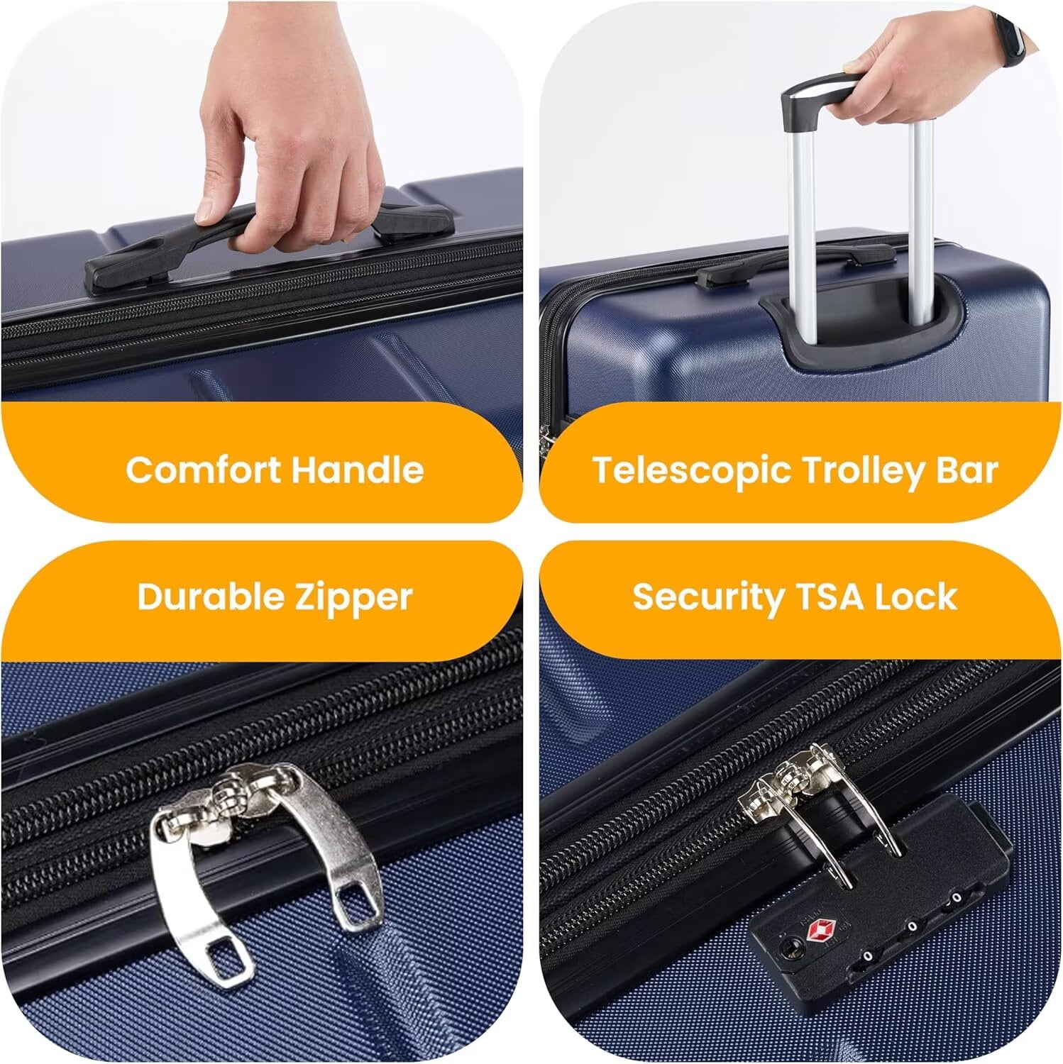 QUIOCOZY 28-inch Hardside Checked Luggage, Lightweight Expandable Suitcase with Spinner Wheels and TSA Lock, Blue