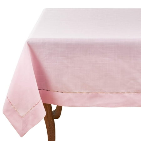 

Fennco Styles Classic Hemstitched Border Solid Color Tablecloth 84 W x 84 L - Pink Square Table Cover for Dining Table Banquets Holidays Weddings Décor Special Events and Everyday Use