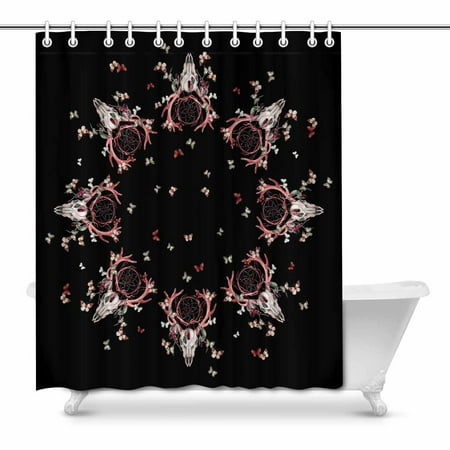 Pop Bohemian Art Deer Skull With Dream Butterfly Black Modern Art