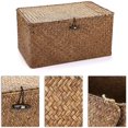 thumbnail image 2 of Set of 3 Natural Seagrass Storage Baskets with Lid Large Handwoven Wicker Storage Bins Rectangular Household Organizer Boxes Shelf Wardrobe Organizer, Coffee, 2 of 6