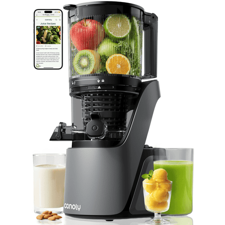 Canoly C16 Cold Press Juicer - 250W AC Brushless Motor for Whole Fruits Batch Juicing, Quiet Slow Juicing, BPA-Free, Easy Clean,Black