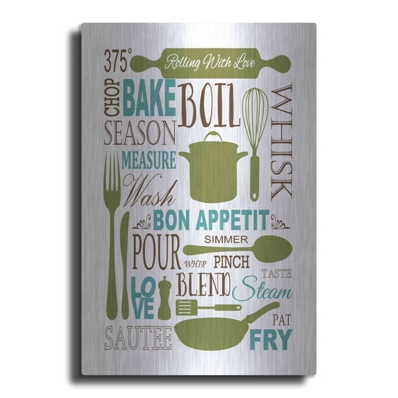 Luxe Metal Art 'Culinary Love 1 in Color' by Leslie Fuqua, Metal Wall Art, 12"x16"