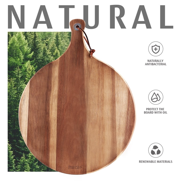 Hecef 12-Inch Round Acacia Wood Charcuterie Board with Handle photo 5