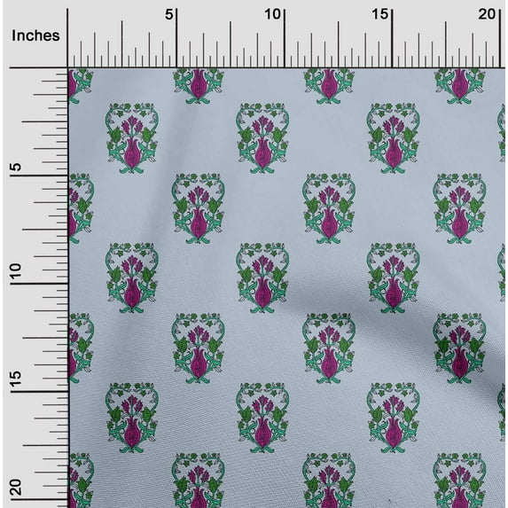 oneOone Cotton Poplin Light Grayish Blue Fabric Leaves & Floral Block Dress Material Fabric Printed Fabric By The Yard 42 Inches Wide