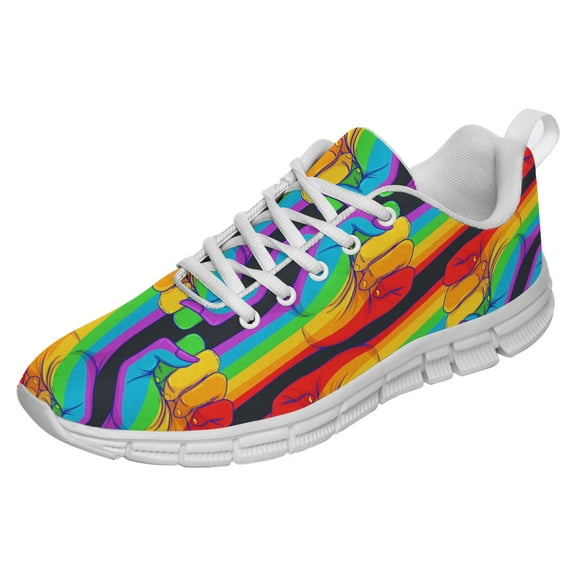 LGBT Pride Shoes Men Women Fashion Rainbow Sneakers Lightweight Breathable Running Shoes Gift for Gay Lesbian White Size 3.5