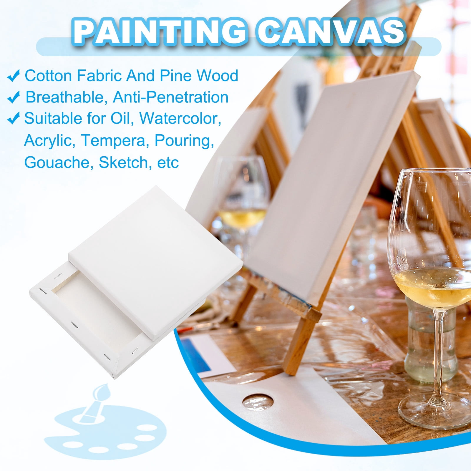 Uxcell Canvas for Painting, 15 Pack 6x6" Blank Cotton Canvas for Various Paints