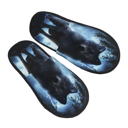 

Balery Night Scene Of Wolves Slient Indoor Furry Fleece Comfort House Shoes Soft Non-Slip Home Shoes Cotton Slippers House Slippers-- Medium