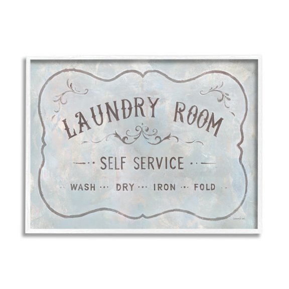 Stupell Industries Vintage Parisian Laundry Room Sign Self Service Grey, 20 x 16, Design by Danhui Nai