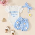 thumbnail image 2 of Aunties Bestie Baby Clothes Girl Girls Summer Outfit Short Sleeve Romper Daisy Short Headband Set Kaprioy, 2 of 4