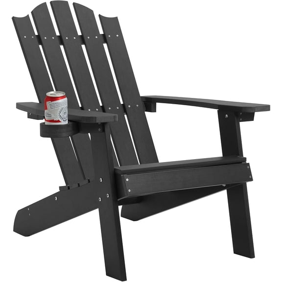 Adirondack Chair Weather Resistant with Cup Holder, Fire Pit Chair Patio Outdoor Garden Resin Adirondack Chair for Adult