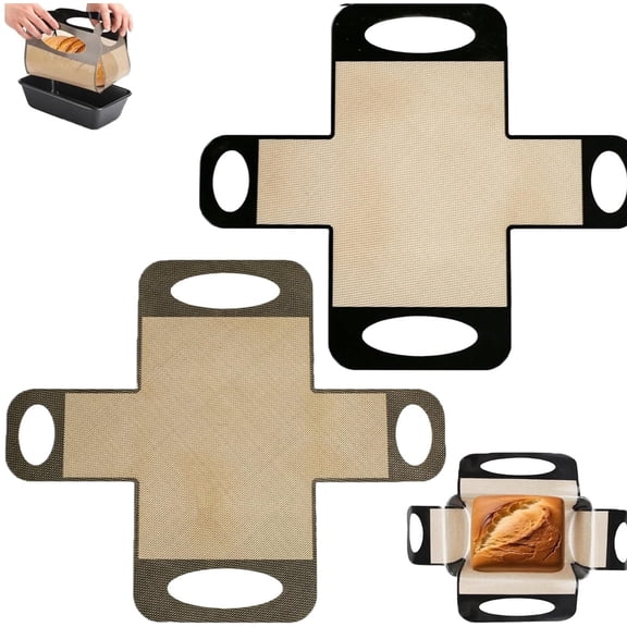 2Pcs Reusable Silicone Bread Baking Mat Tutuviw Non-Stick Baking Mat Sourdough Bread Sling for Oven Loaf Pan Liners Dough Transfer Tool with 4 Handles Sourdough Bread Baking Supplies Easy Clean