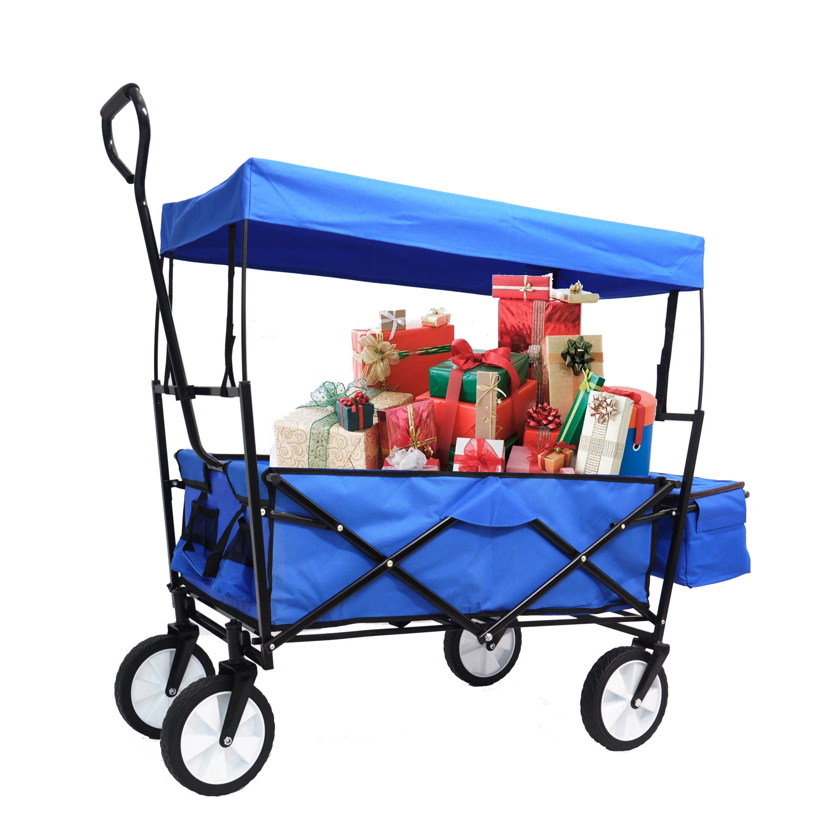Best Choice Products Folding Utility Cargo Wagon Cart w/Removable Canopy Cup Holders Blue 