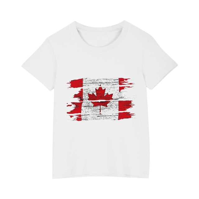 uublik T-shirt Feuille d'Érable Canadienne pour Garçons Manches Courtes Hauts Enfants T-Shirts d'Été Col Rond T-Shirts Mode 3T-10, Blanc