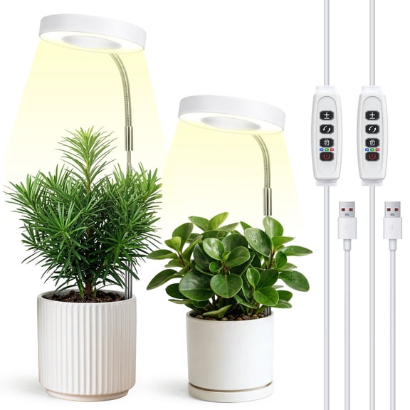 GPED Plant Grow Light, LED Growing Light for Indoor Plants, Full Spectrum Desk Growth Lamp w/ Automatic Timer(3/9/12Hrs) & Height Adjustable, 10 Dimmable Brightness for Small Plants, 2 Packs, White