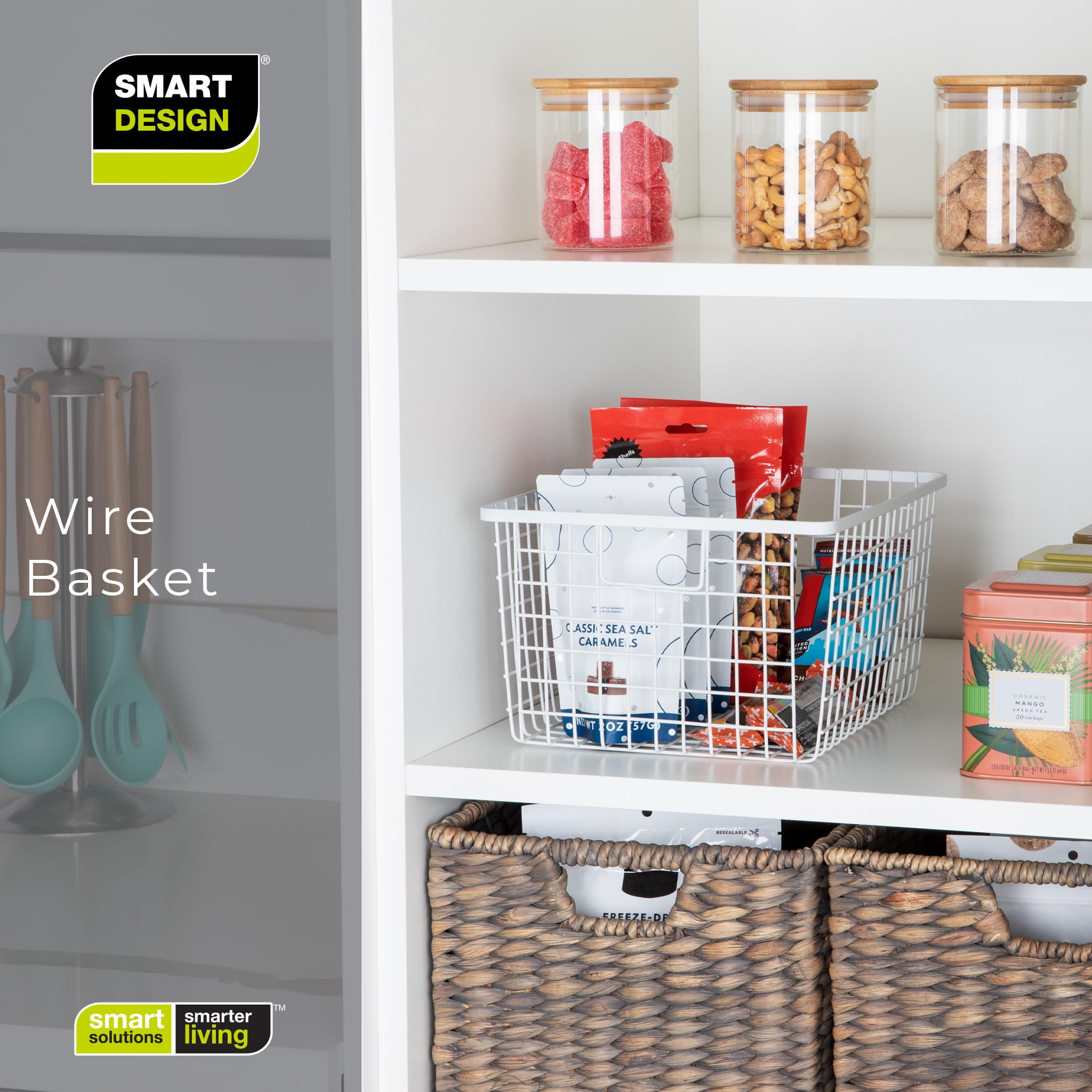 Smart Design Nestable Basket Organizer with Handles - 9 x 12 x 6 inches - White - Set of 4