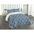 thumbnail image 3 of Ambesonne Damask Quilted Bedspread Set 3 Pcs, Antique Baroque Curves, Queen Size, Dark Petrol Blue White, 3 of 5