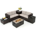thumbnail image 1 of Gymax Ensemble de Canapé de Patio 6 Pcs et Table à Feu, Ensemble de Canapé Sectionnel d'Extérieur en Rotin avec Coffre de Rangement, Beige, 1 of 8