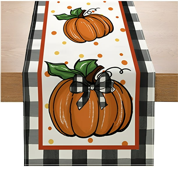 Uuiauoio Premium Linen Thanksgiving Pumpkin Table Flag Decor with Tassels for Dining Room Kitchen Coffee Table Protection Wrinkle-Free Washable Indoor Outdoor Use