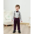 thumbnail image 2 of Toddler Boy Suit Formal Wedding Outfits Gentleman Clothes Long Sleeve Shirt + Suspender Pants + Bowtie, 2 of 7