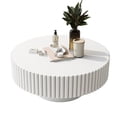 thumbnail image 2 of Noble House 31.5" Round Fluted Drum Coffee Table, Solid Wood Modern Center Table for Living Room, Retro White, 2 of 9