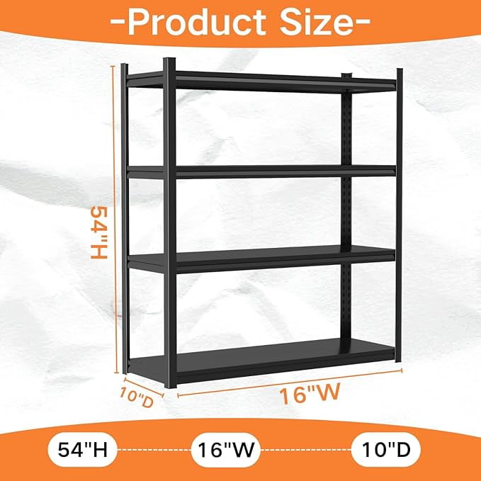 Plant Shelf, 4 Tier Heavy Duty Storage Shelves, 54"H Adjustable Steel Shelving Unit, 3000 LBS Capacity Waterproof Rustproof Metal Rack for Home Garage Pantry Organization|10"D x 16"W , Black